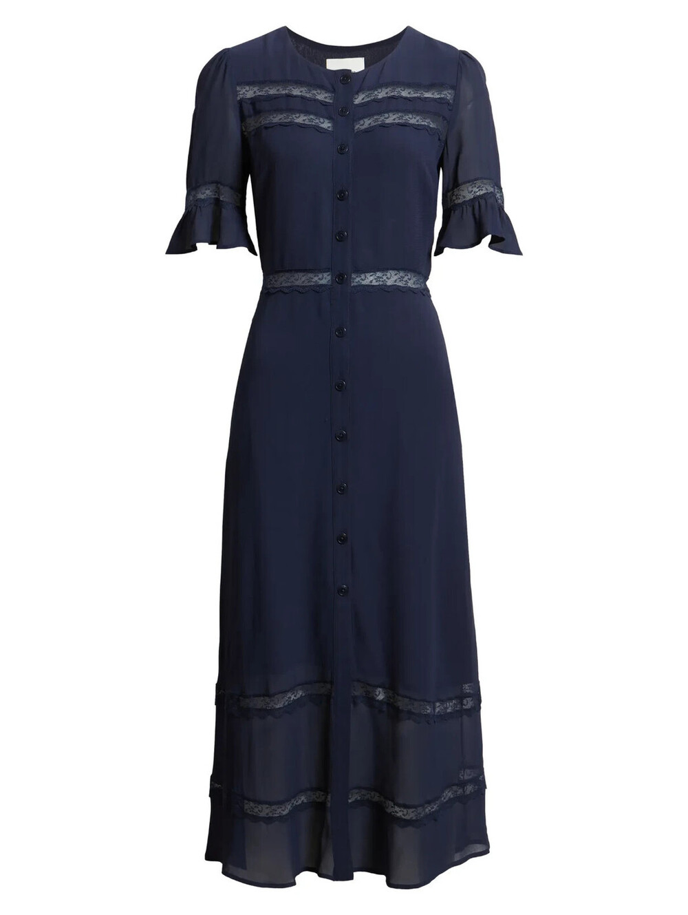 NEW, REFORMATION Woodson Lace Detail Shirtdress in Navy Sz 12 #MD2581
